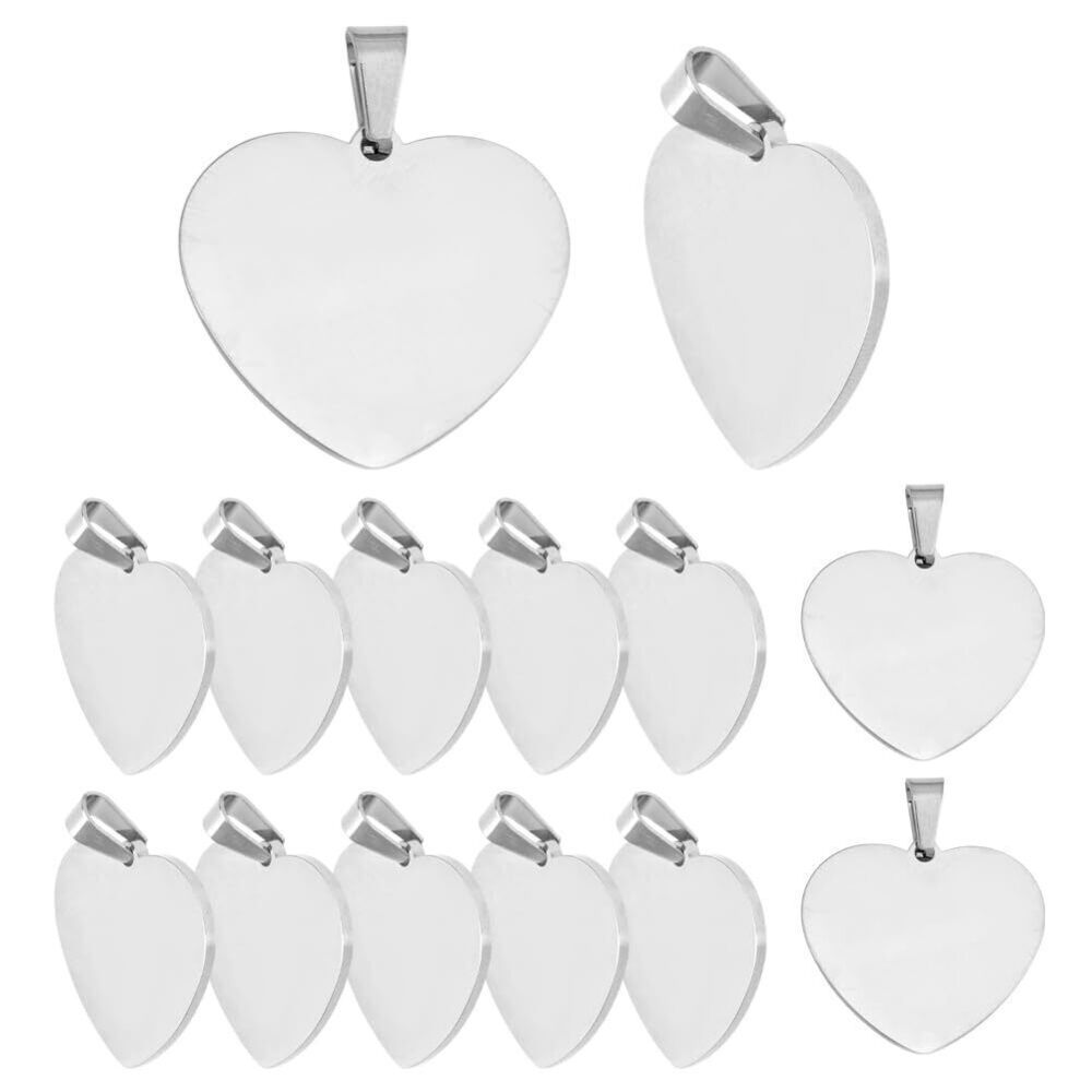 1166 20Pcs Silver Stamping Blanks Metal Heart Charms Stainless Steel
